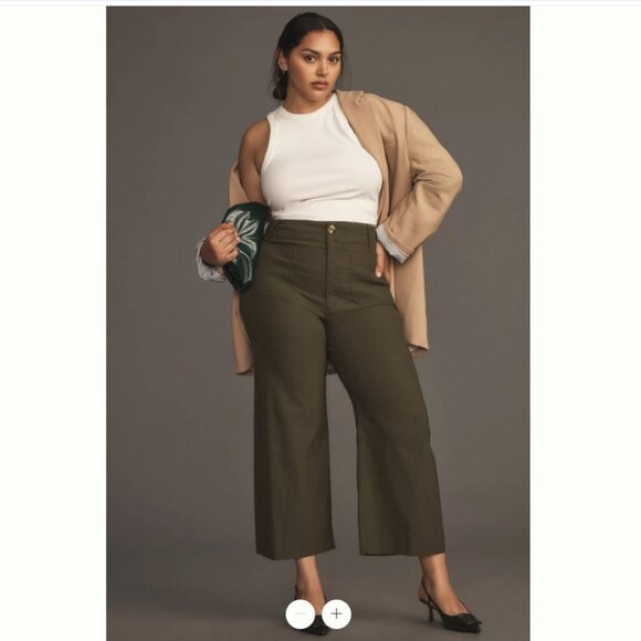 Anthropologie Maeve The Collette Cropped Dried Fern Green Wide Leg Pants 18